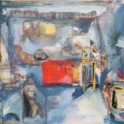 Atelier (carton à dessin rouge), 2017, huile sur papier marouflé, 73x92 cm