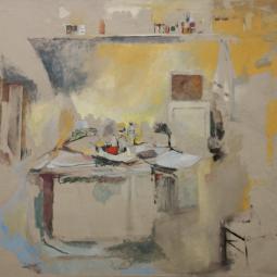 Atelier ocre, 2019, huile sur toile, 97x130 cm