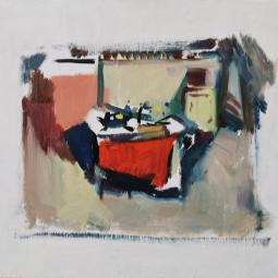 Atelier rouge, 2019, huile sur bois, 33x39 cm