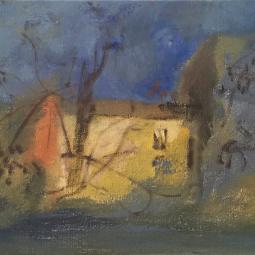 Ciel bleu, tache orange, 2017, huile sur toile, 24x33 cm