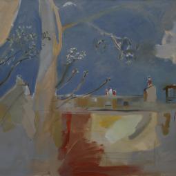 Toits et ciel, 2012, huile sur toile, 89 x135 cm
