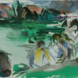 Les baigneurs, 2020, gouache et encre,15x24cm